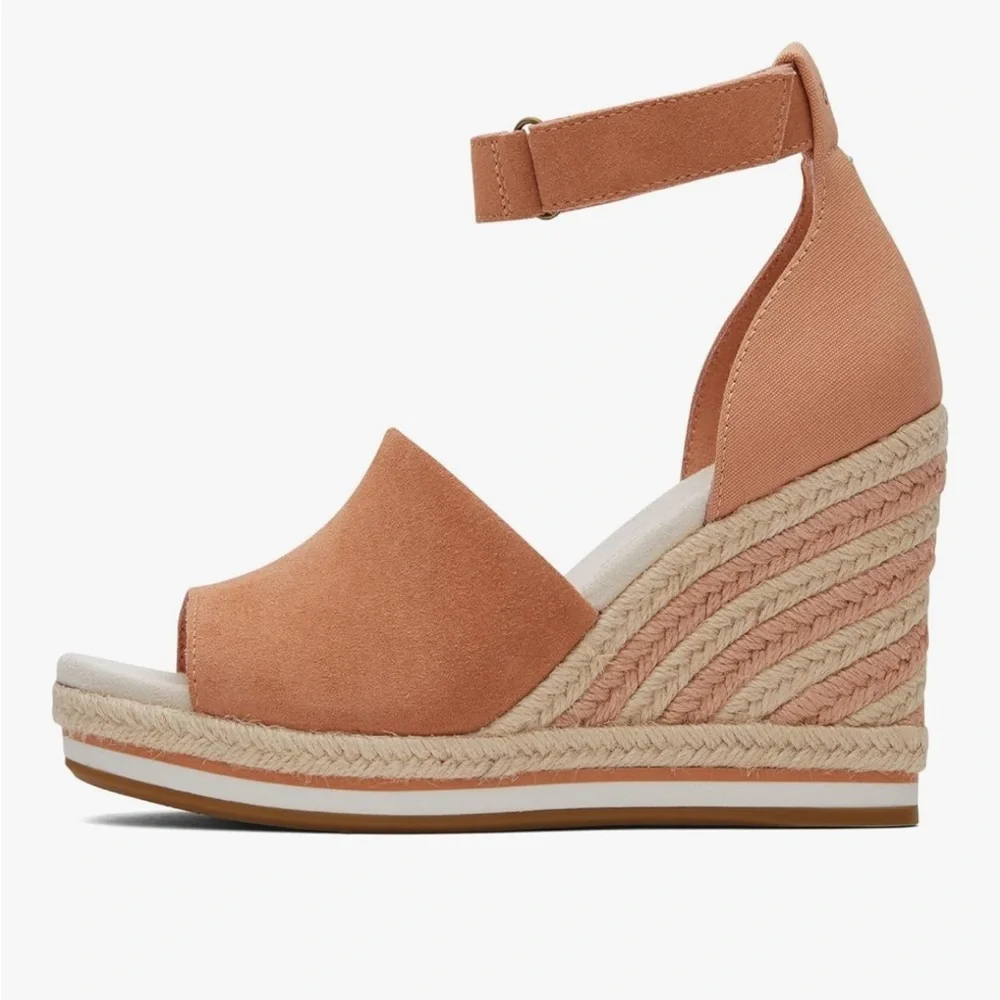 Toms Women's Marisol Beige Peach Suede Espadrille Wedge Sandal - Sz 9.5, NWOB